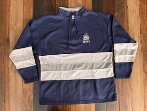 Vintage Suntory Boss Coffee 1/4 Zip Pullover Navy/Gray Japanese Streetwear F